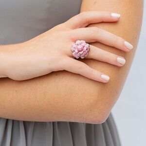 Chanel Pink and Silver Camellia Statement Ring